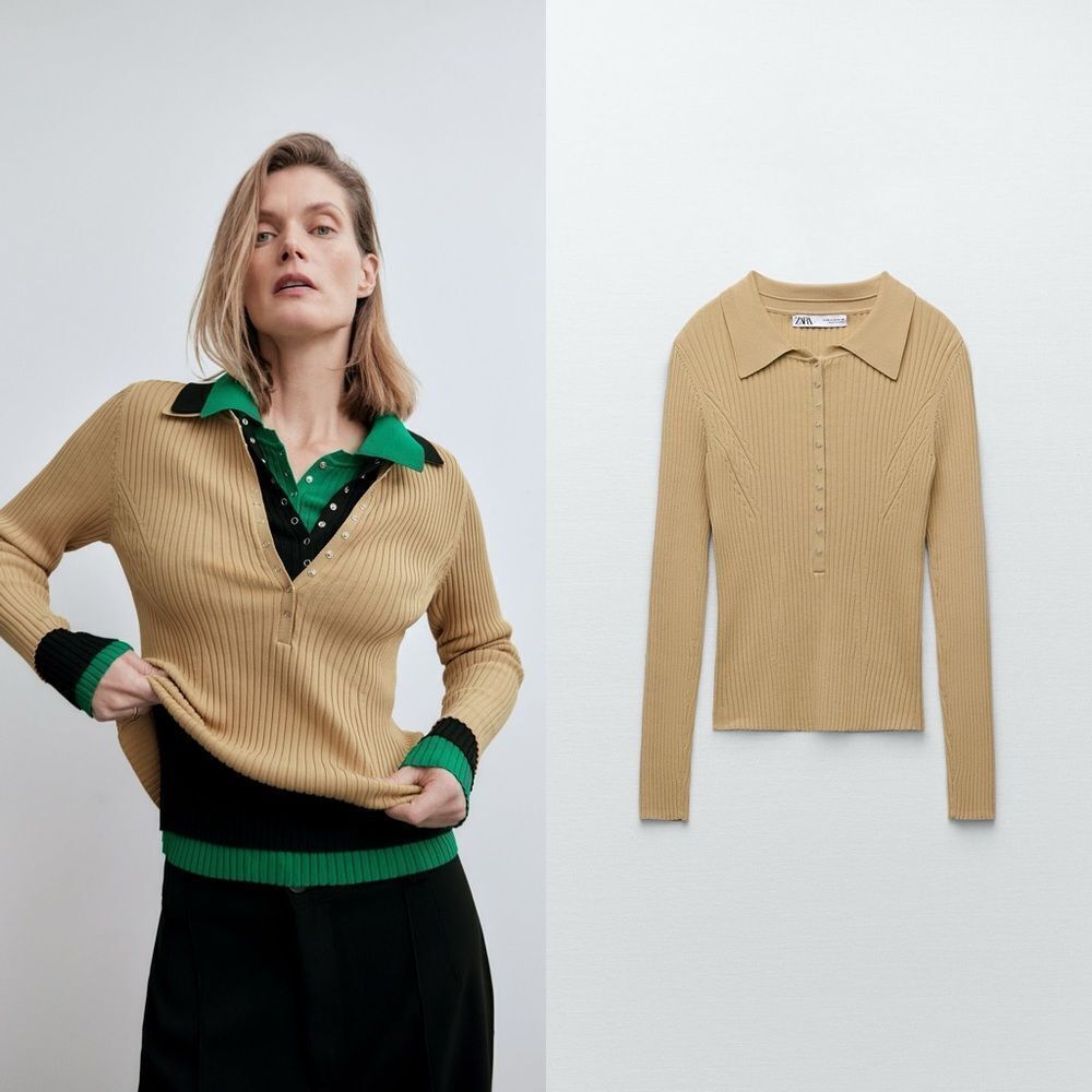 ZARA Ribbed knit polo